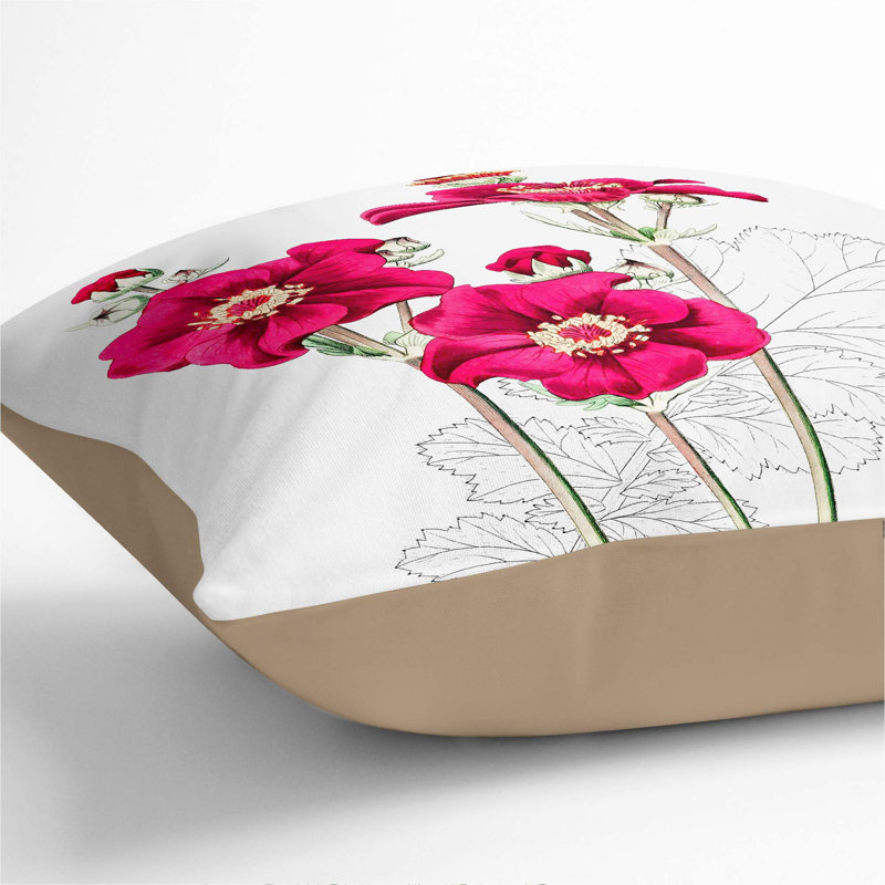 Pink Grecian Rose Flowers Cushion with Filling, 40cm H x 40cm W x 15cm D, Stone