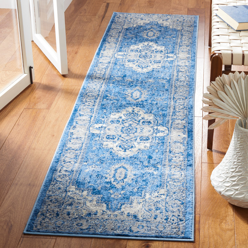 Tapis bleu / gris Aurich 851, Tapis de couloir 2 pi x 8 pi