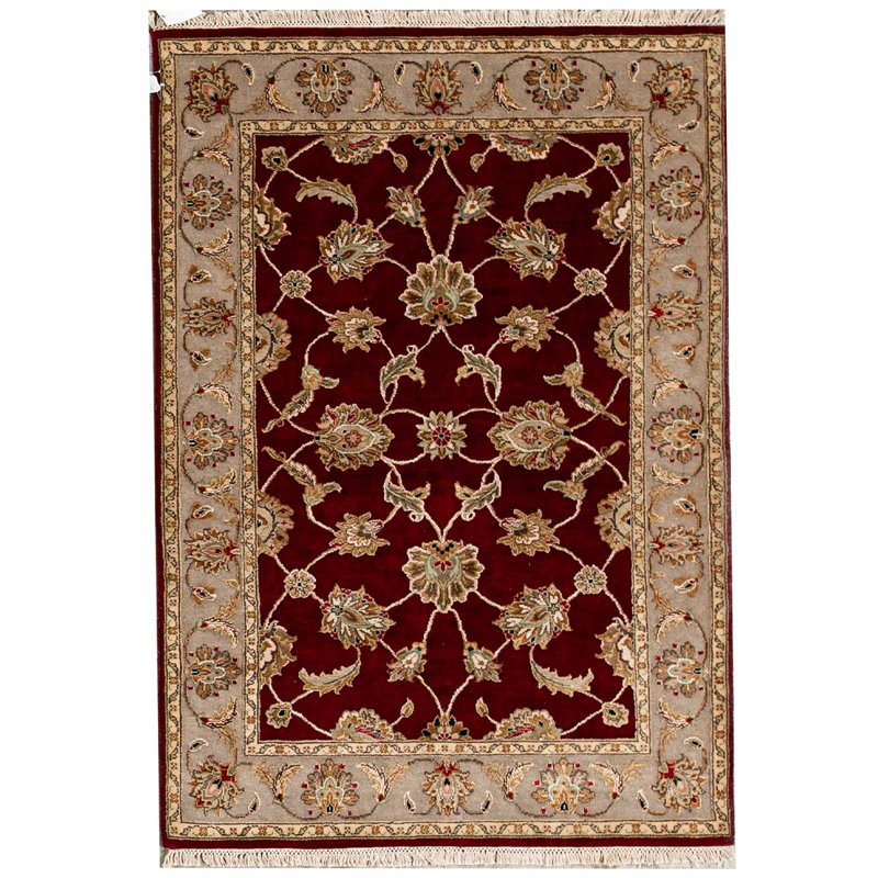 Tapis rouge et ivoire noué à la main de haute qualité