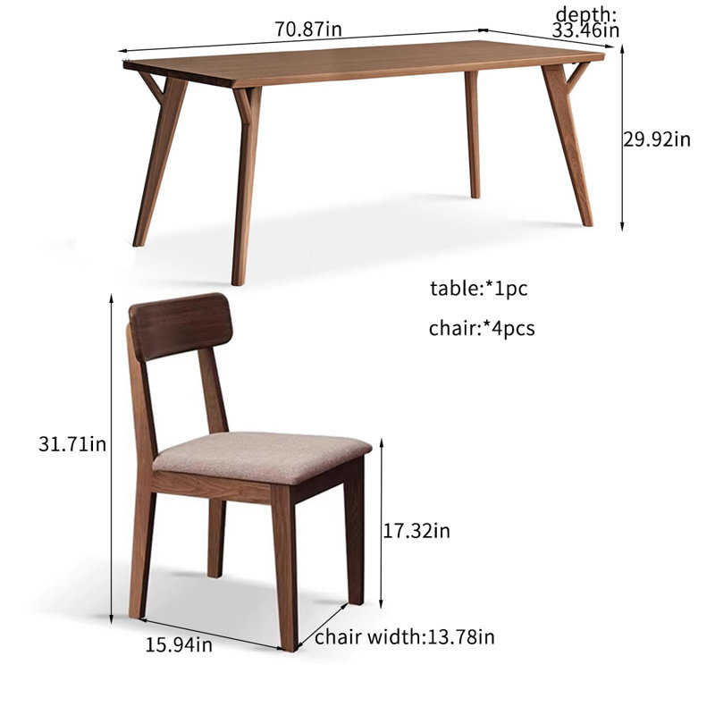 Solid wood modern simple dining table sets., 29.92"H x 70.87"L x 33.46"W