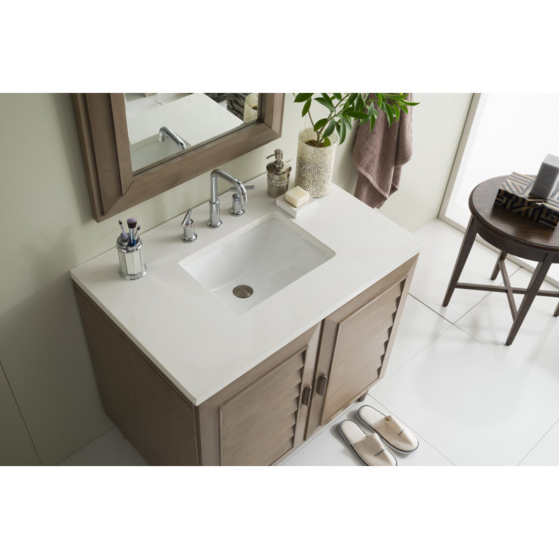 Portland 36'' W Single Vanity, Whitewashed Walnut, White Zeus, 8" Widespread