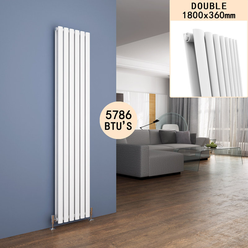 Liberty Vertical Oval Panel Radiator, White, 180cm H x 36cm W x 8.2cm D
