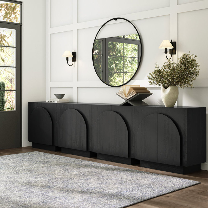 Eastampton Solid Wood TV Stand 2 - Door Accent Cabinet (4-Piece Set), Black Oak