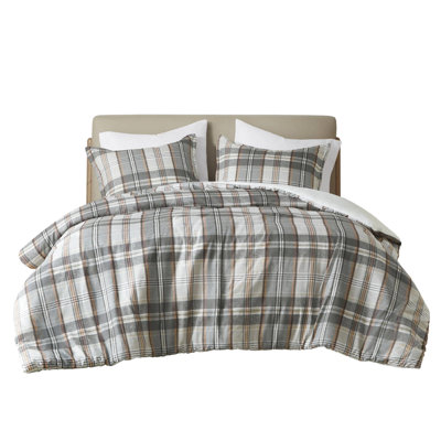 Full/Queen 3Pcs Microfiber Duvet Cover Featuring Plaid Pattern, - Safe On Skin, Machine Washable With Inner Ties Vintage Design, Certification, Button Closure And