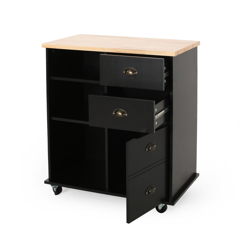 Provence Kitchen Cart With Ample Storage And Mobility, Black
