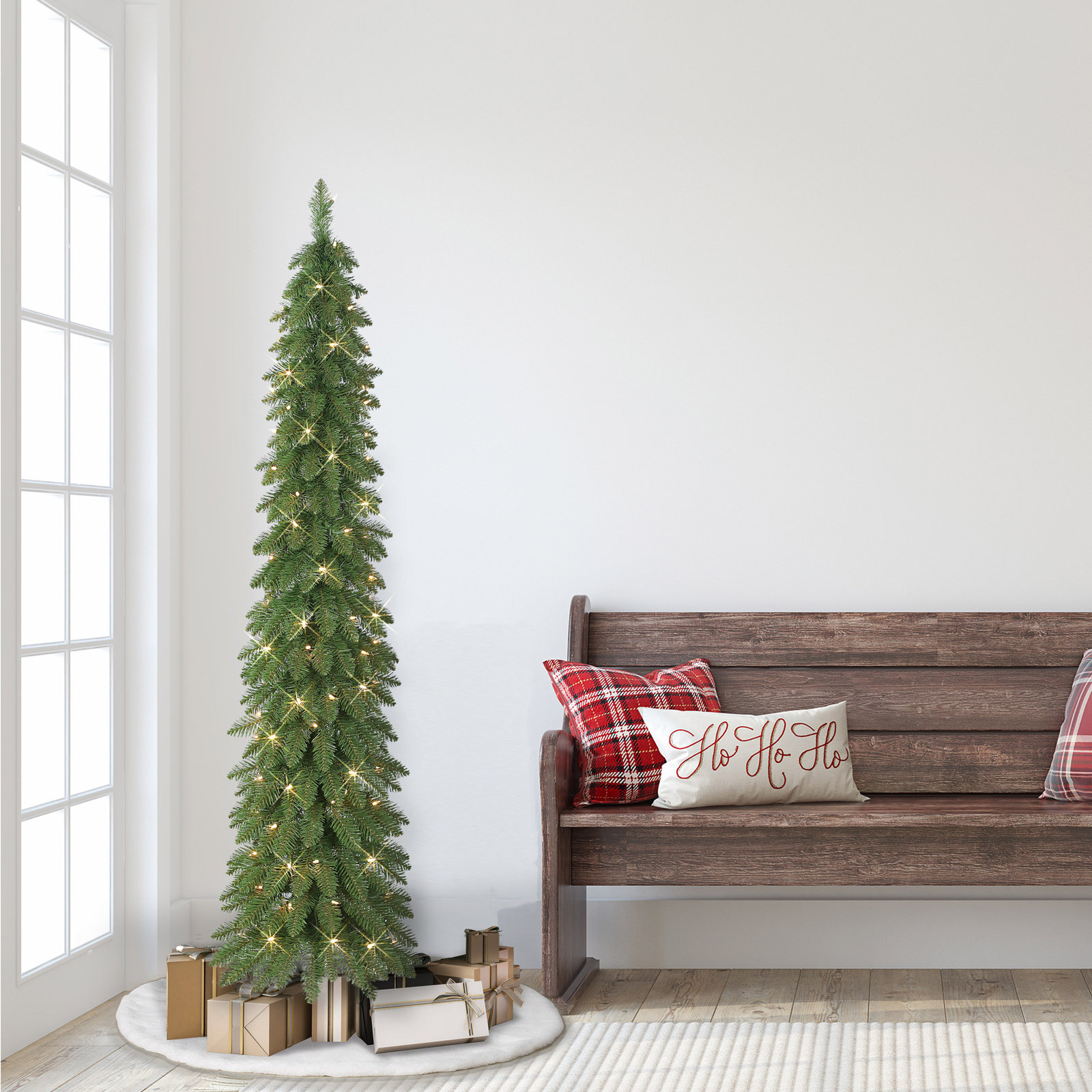 Glendower Lighted Artificial Pine Christmas Tree, 6'