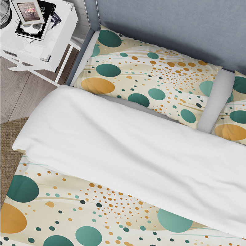 Multicolor Mid Century Pattern On Beige I - Midcentury Duvet Cover Set, Queen Duvet Cover + 2 Standard Shams