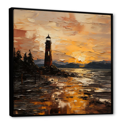 Peinture jaune du phare au coucher du soleil I - art mural coucher de soleil côtier