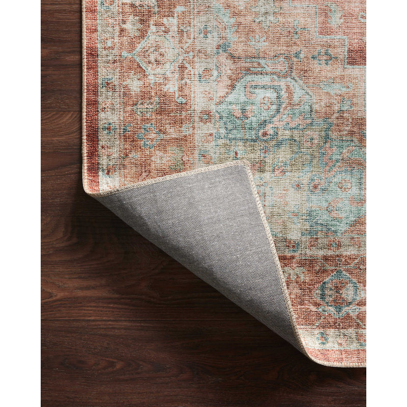Tapis terre cuite / turquoise Jujhar, Tapis de couloir 2 pi 6 po x 9 pi 6 po