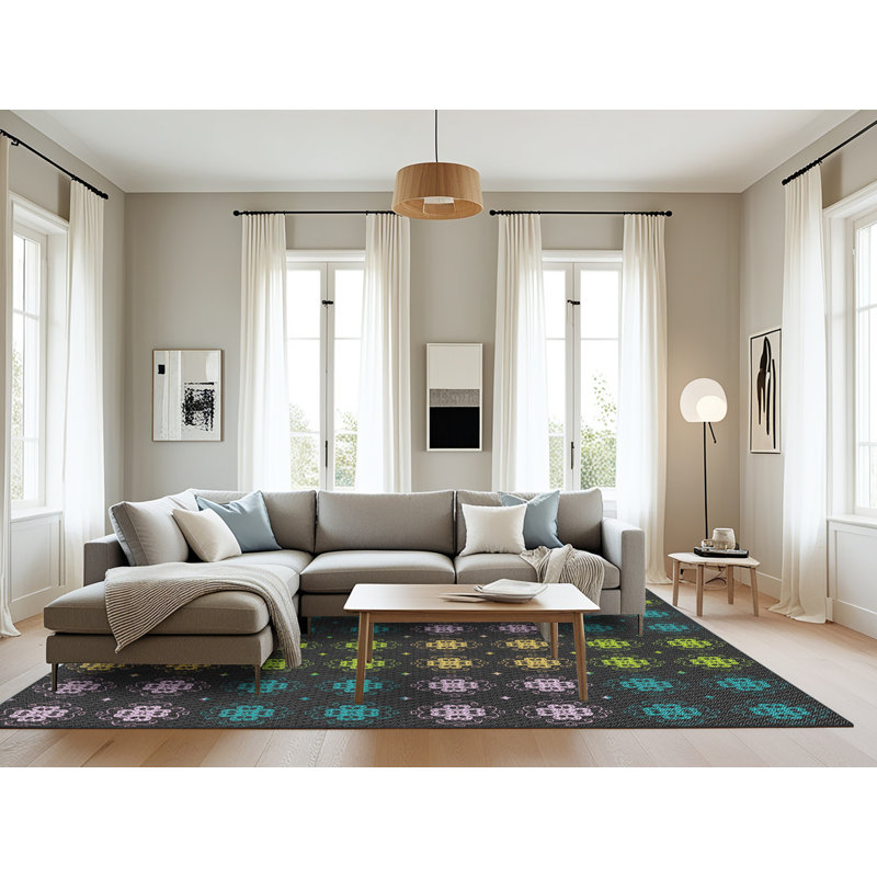 Tapis abstrait jaune / noir / vert, Rectangle 8 pi x 12 pi