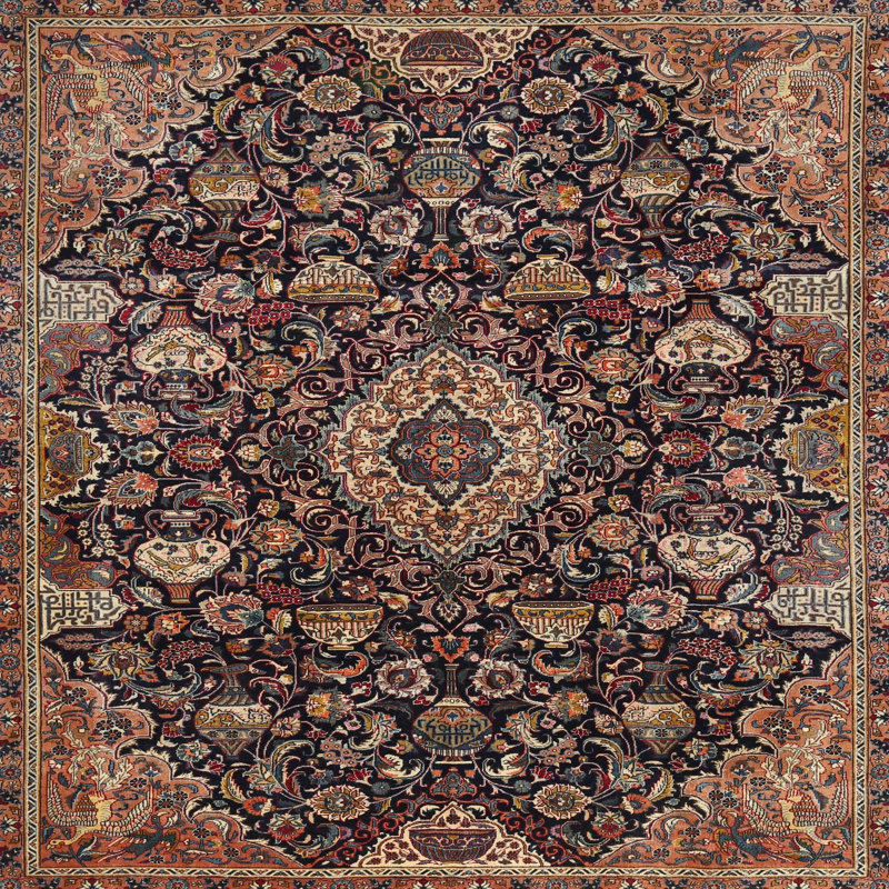 Tapis oriental brun / noir, Carré 6 pi