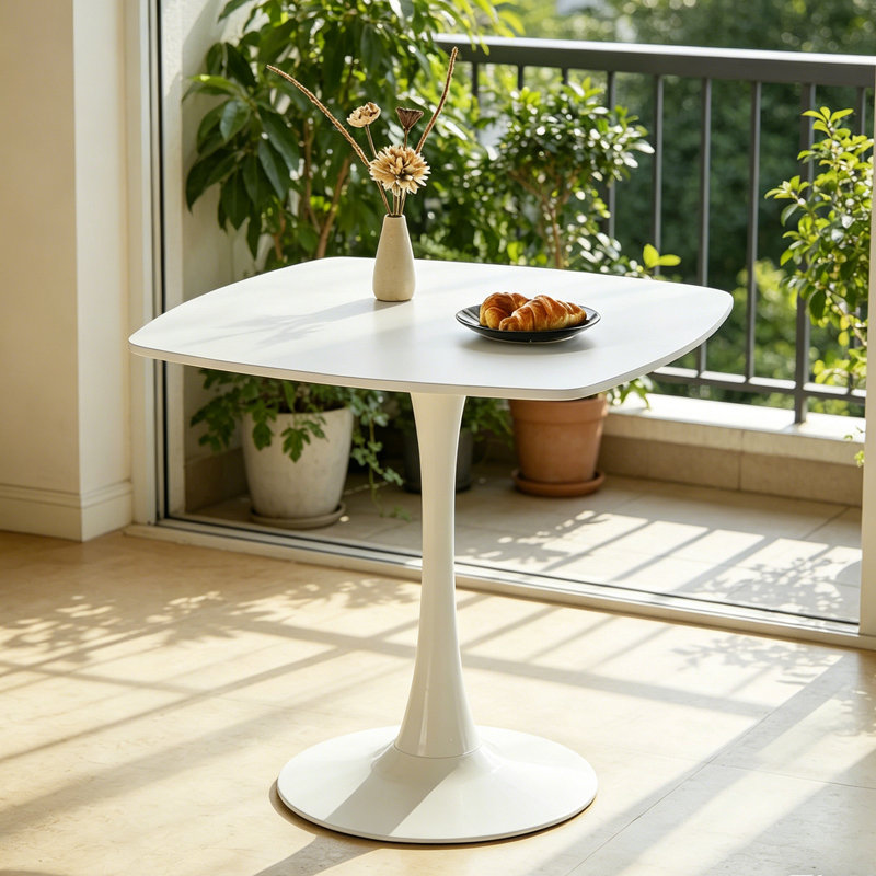 31.5 Inch White Square Dining Table For 2-4 Person, Mid-Century Modern Tulip Table With Sturdy Metal Pedestal Base, 0.71" Thickened MDF Tabletop For Small Space, Apartment, Kitchen, Bistro & Office