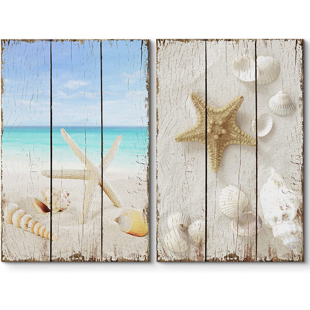 Coastal Beach " Beach Scene With Sea Life On The Sand " 2 - Pieces IDEA4WALL