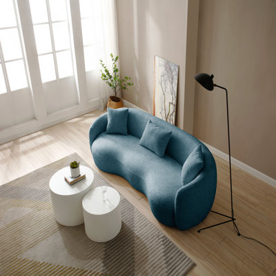 Canapé incurvé moderne, canapé en tissu Boucle pour chambre à coucher, bureau, appartement bleu