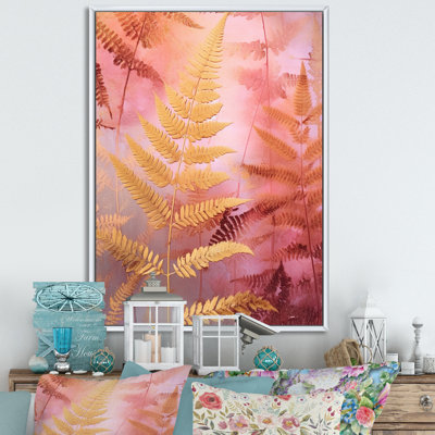 Fond de fougère dorée et rose sur toile