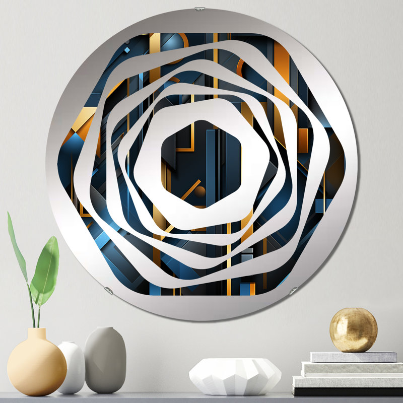 Miroir décoratif bleu et doré, 23,6 po x 23,6 po