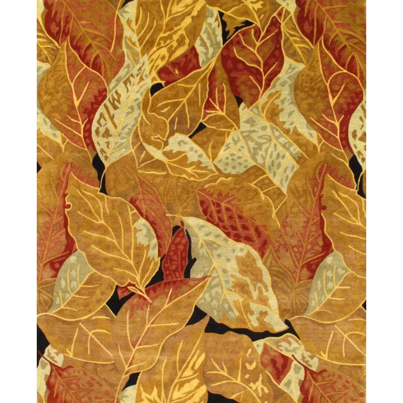 Wool Floral Area Rug in Gold
