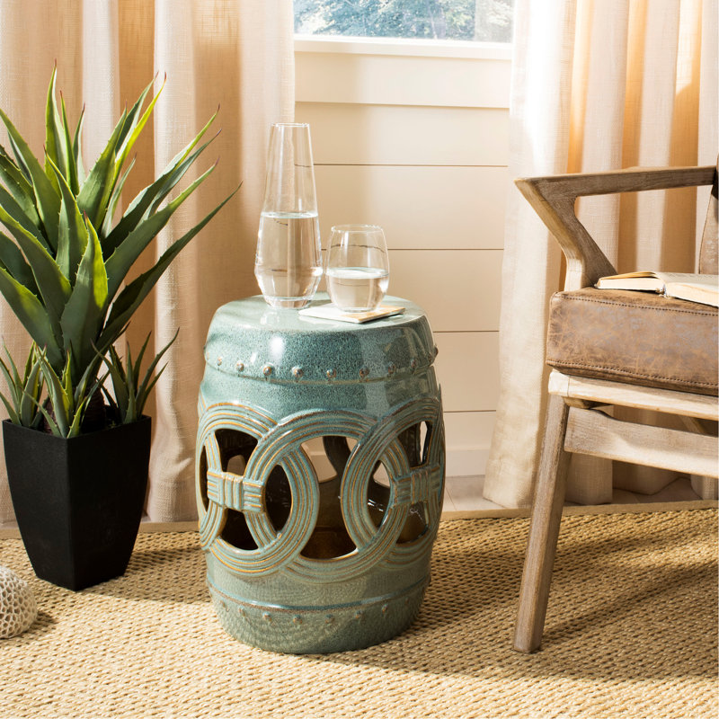 Tabouret de jardin en céramique Bartlesville, Bleu antique
