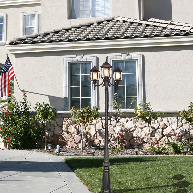 Black Aluminum 3-Light 85.43" H Lamp Post Light