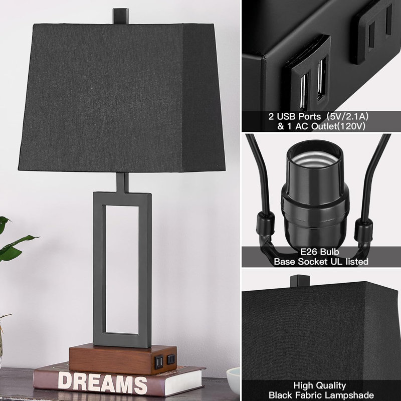 Set of 2 Black Touch Control Table Lamps with USB Ports
