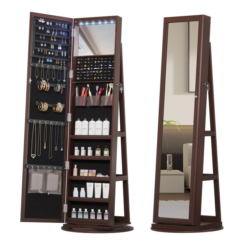 Armoire à bijoux autoportante rectangulaire moderne B-Snowy - Solution ultime de maquillage et de rangement!, Brun foncé