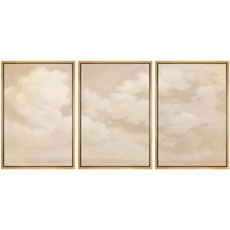 «Neutral Beige Cloudscape Minimalist Abstract Sky Landscape Wall Art Decor», impression sur toile 3 pièces, H 24 po x l 16 po