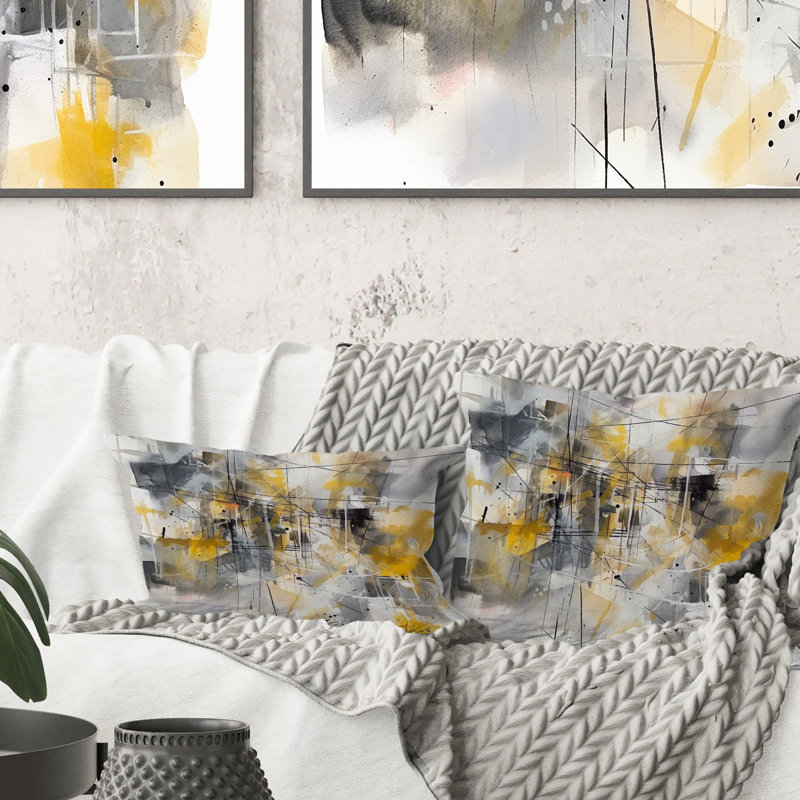 Coussin décoratif jaune et gris «Beyond the Canvas I»