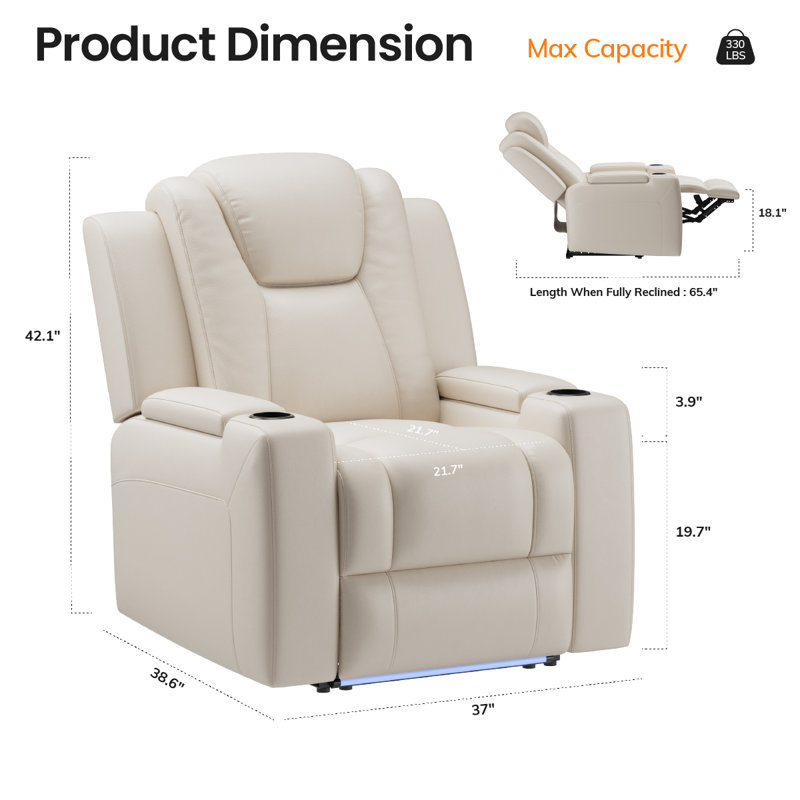 Fauteuil inclinable électrique rétro en cuir écologique, Beige