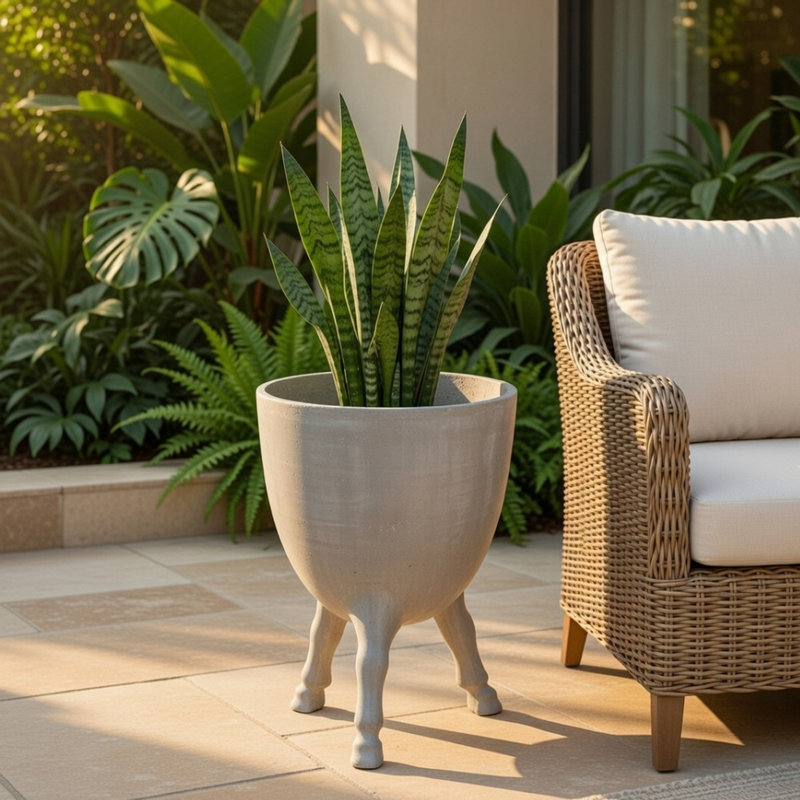 Jardinière décorative avec pieds en trépied, ciment gris 22 pouces, style moderne