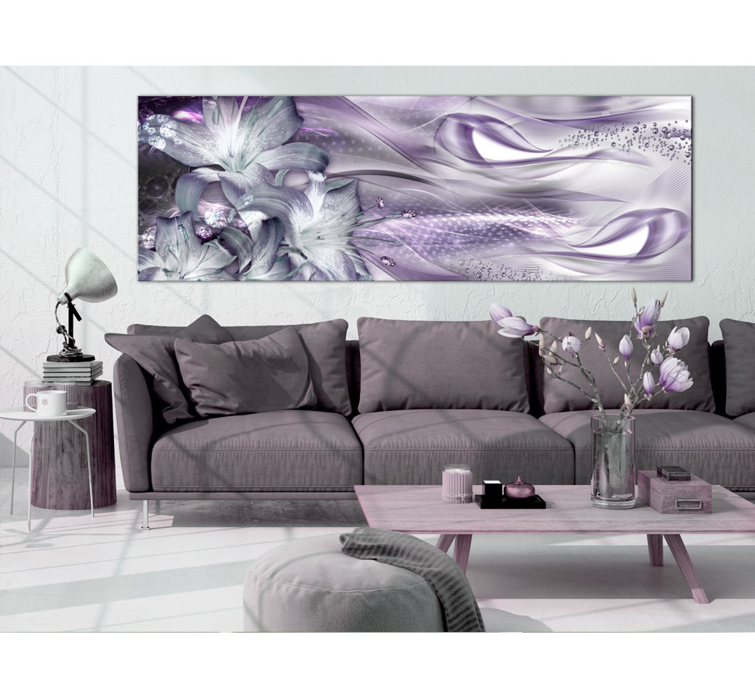 Leinwandbild - Lilies and Waves (1 Part) Narrow Pale Violet