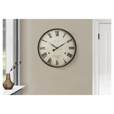 Horloge murale 20 po avec chiffres romains, finition brun antique, verre trempé et cadre en métal