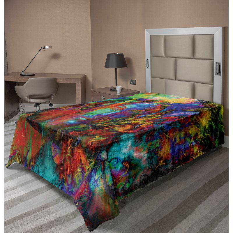 Ambesonne Top Flat Sheet Curving Art, Twin Flat Sheet, Multicolor Abstract 3