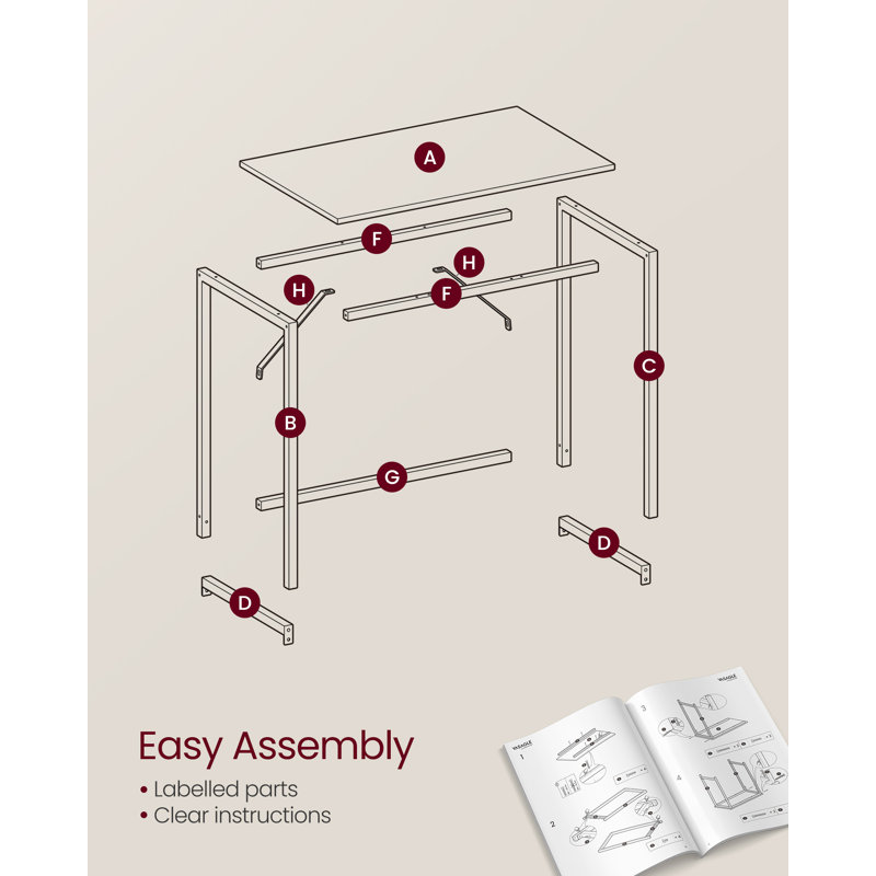 Jana Metal Top Writing Desk, 76cm H x 80cm W x 50cm D, Ebony Black/Black