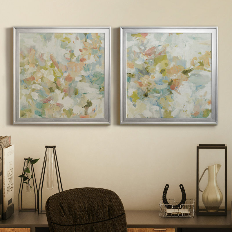 Floral Blush - ensemble de 2 reproductions d'art sur toiles, Impression encadrée sans passe-partout, H 26,5 po x l 53 po