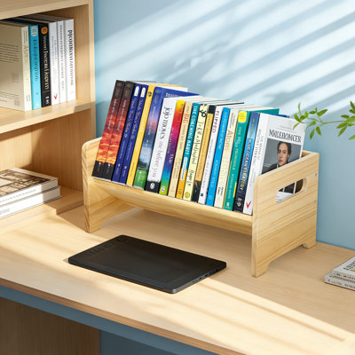 Desktop Bookshelf Organizer, Wooden Tabletop Book Rack With Tilting Design For Books And Magazines, Space-Saving Desk Shelf For Office And Home