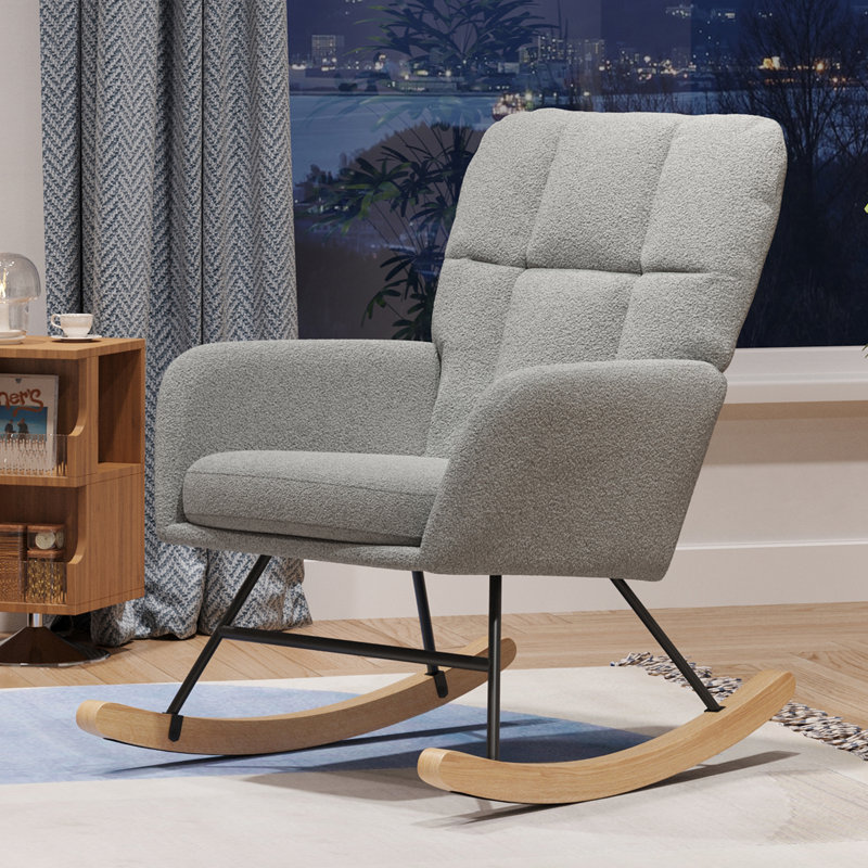 Chaise berçante de chambre de bébé, chaise berçante berçante rembourrée Teddy, Gris