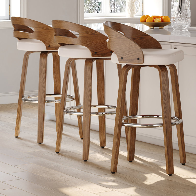 Ensemble de 3 tabourets de bar pivotants rembourrés Mahtab, Beige, Tabouret (assise à une hauteur de 30,31 po)