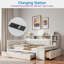Lit de jour confortable avec lit gigogne, tablettes de rangement, banc, station de charge et tête de lit tapissier-302464420