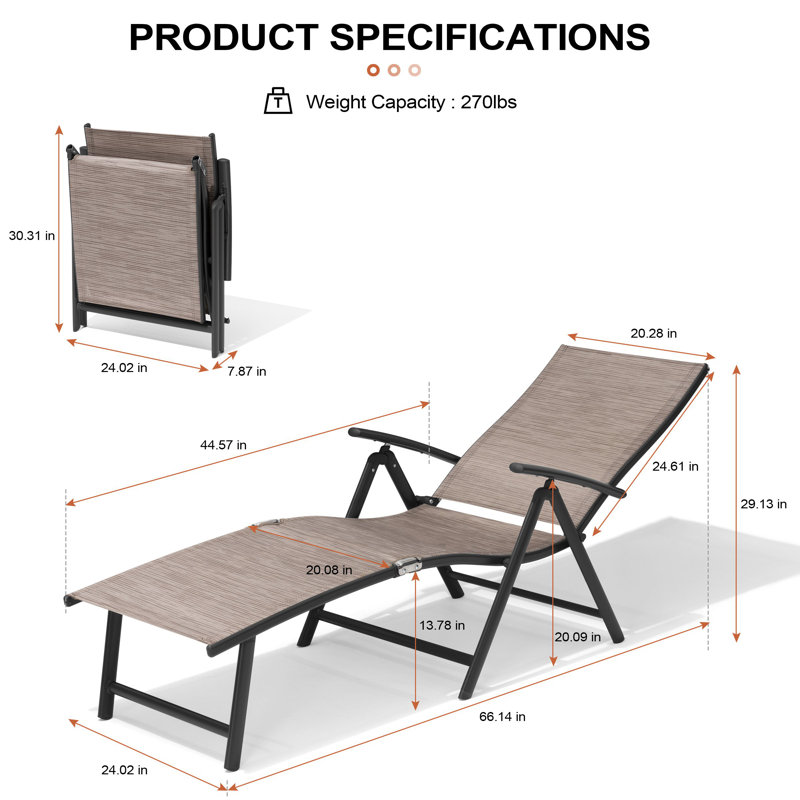 Cllgone 45" Long Reclining Steamer, Brown/Espresso