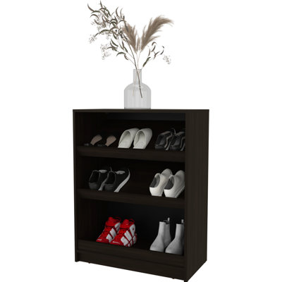 Shoe Rack With 3 - Tier Open Storage Shelf, Particle Board Framework Concept, Ideal For Bedroom, Exhibits Books, Decor Or Everyday Commodities, 36.67 In Tall, 14.49 Wide, 28.23 Deep Rack, Structure,