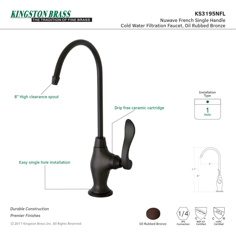 Kingston Brass NuWave French Single-Handle 1-Hole Deck Mount Water Filtration Faucet, Oil Rubbed Bronze