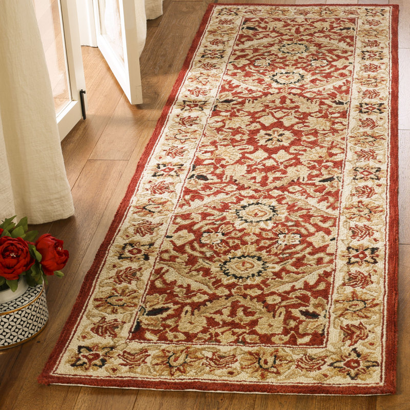 Tapis oriental en laine crocheté à la main Caleb, Tapis de couloir 2 pi 6 po x 12 pi
