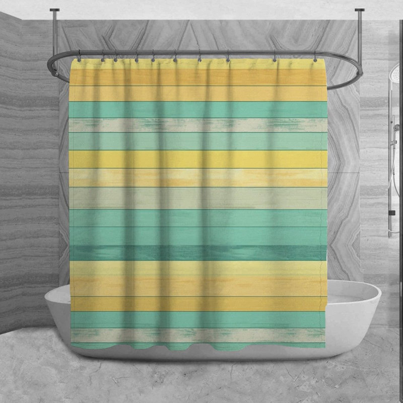 Rideau de douche Kiomie, Turquoise / jaune, H 93 po x l 70 po