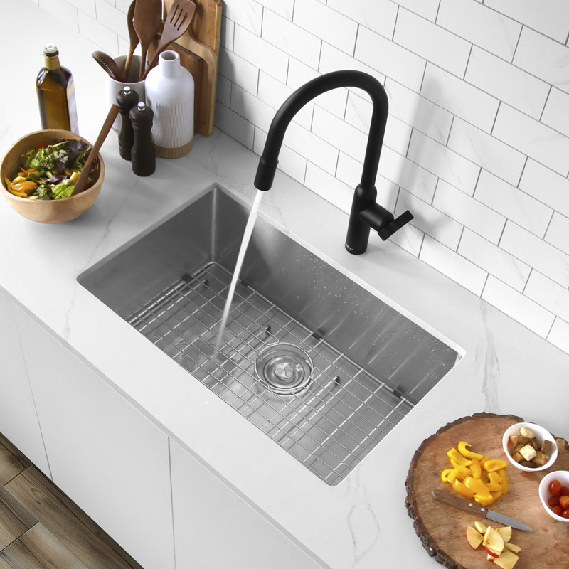 Évier de cuisine en acier inoxydable 16G à double cuve avec grille et crépine élégant