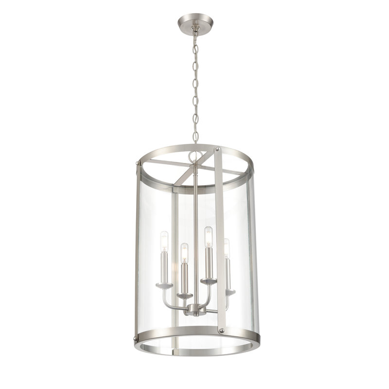 Luminaire suspendu cylindrique à 4 lumières Kambri, Nickel brossé
