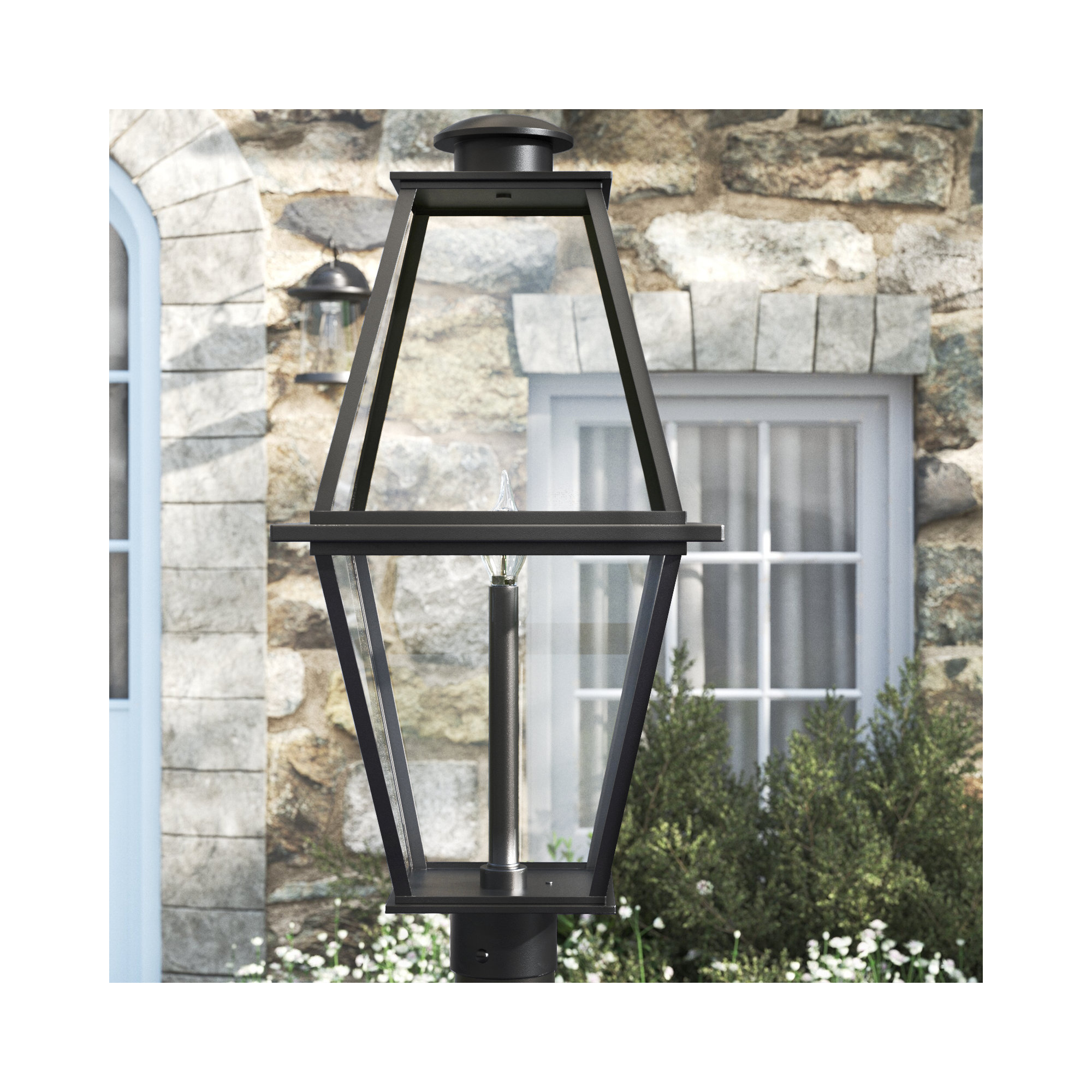 Asuka Transparent Metal Outdoor Lantern Head, Textured Black