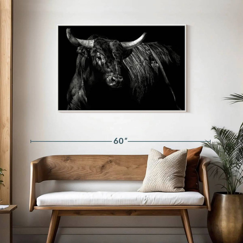Brindle rodéo bull, Cadre flottant blanc, 43 po x 29 po