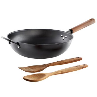 Ensemble de wok et d'outils antiadhésifs en acier au carbone 13,8 pouces Oster Dunwood