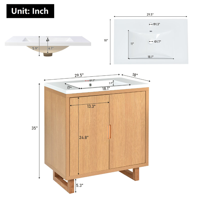 Meuble-lavabo simple 29,5 po Pasadis, Bois robuste