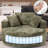 Oversized Upholstered Barrel Accent Swivel Chair– 55" Waffle Chenille, Compression-1472487683